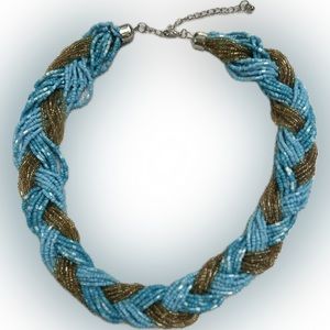 Teal and gold beaded necklace